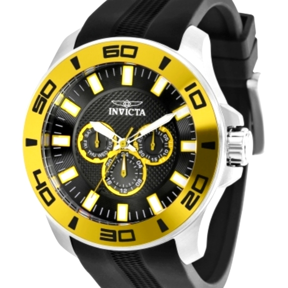 Invicta Pro Diver Mens Chronograph Steel Case Yellow Bezel